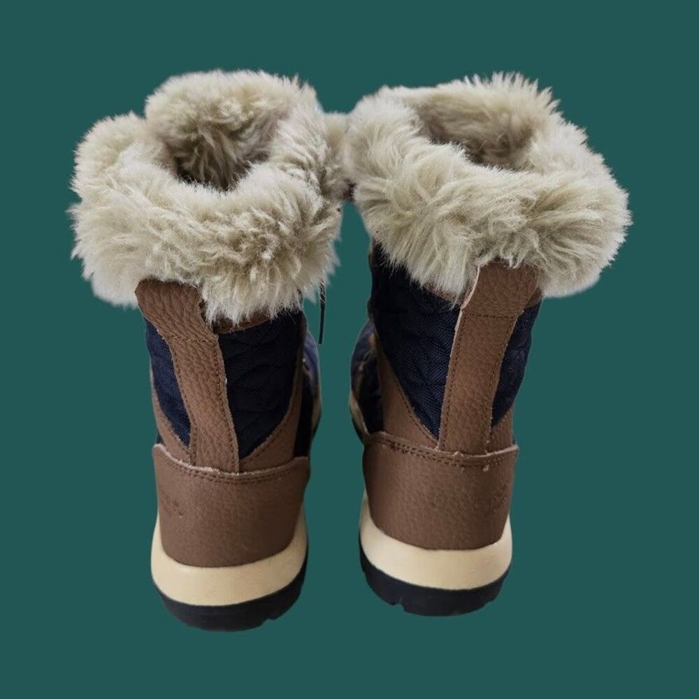 Ladies 7 Bearpaw Marina Snow Boots Waterproof Quilted Navy BRN Leather Faux Fur - Picture 9 of 13